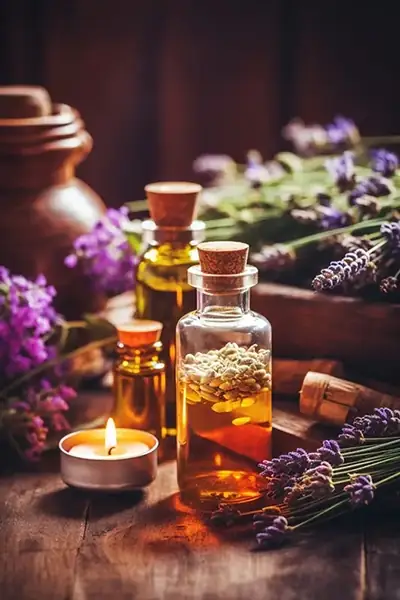 Huiles et accessoires pour massage ayurvédique