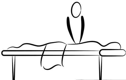 Illustration au trait d'un praticien debout devant une personne allongée sur une table de massage