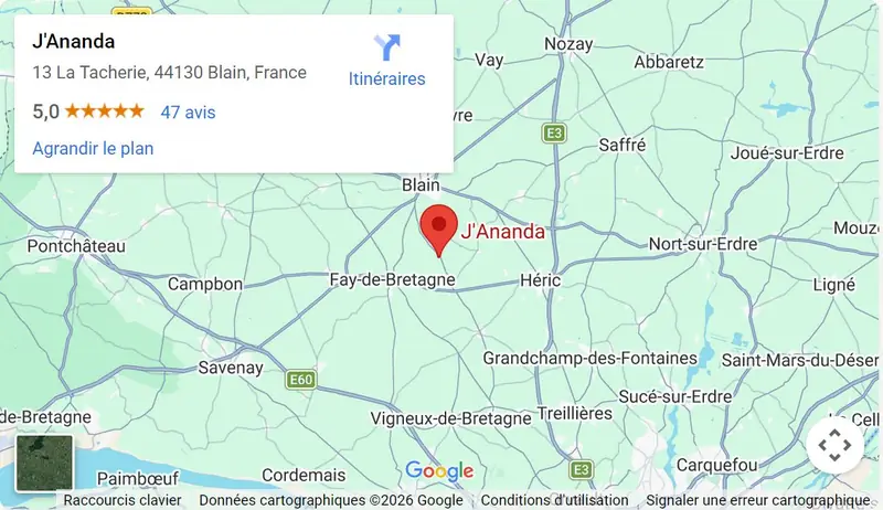 Carte de localisation de J'Ananda Ã  Blain, prÃ¨s de Nantes